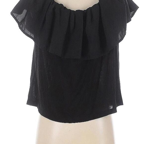 Black Off-Shoulder Ruffle Top - Picture 2 of 4